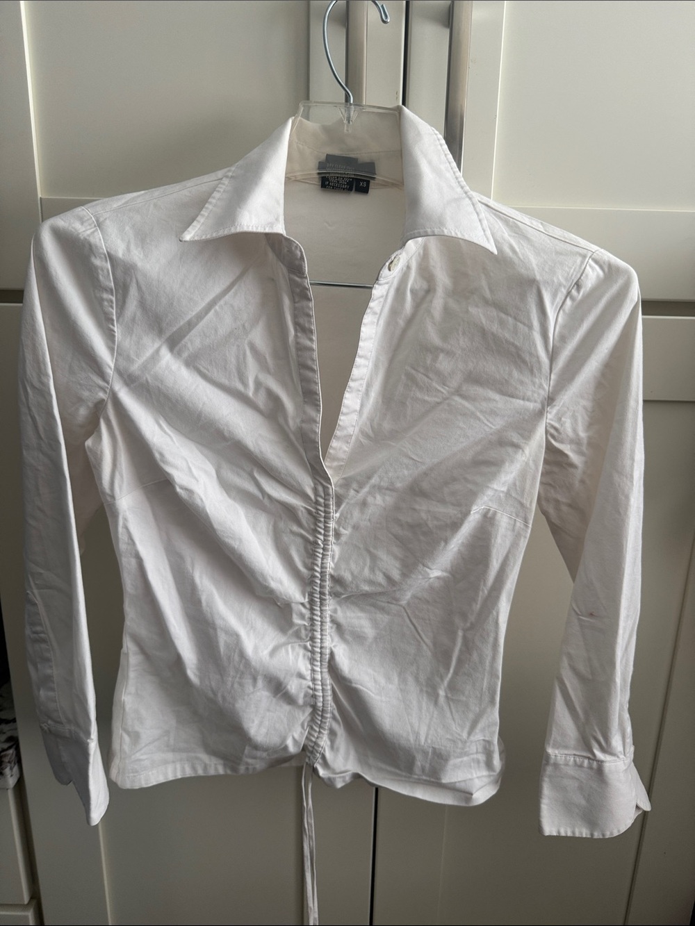 BCBGMaxAzria White Ruched Button-Down Shirt